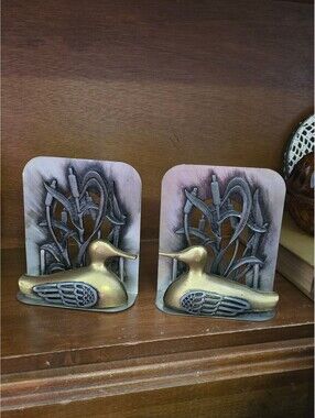 Duck bookends, 1980 Metzke pewter and brass